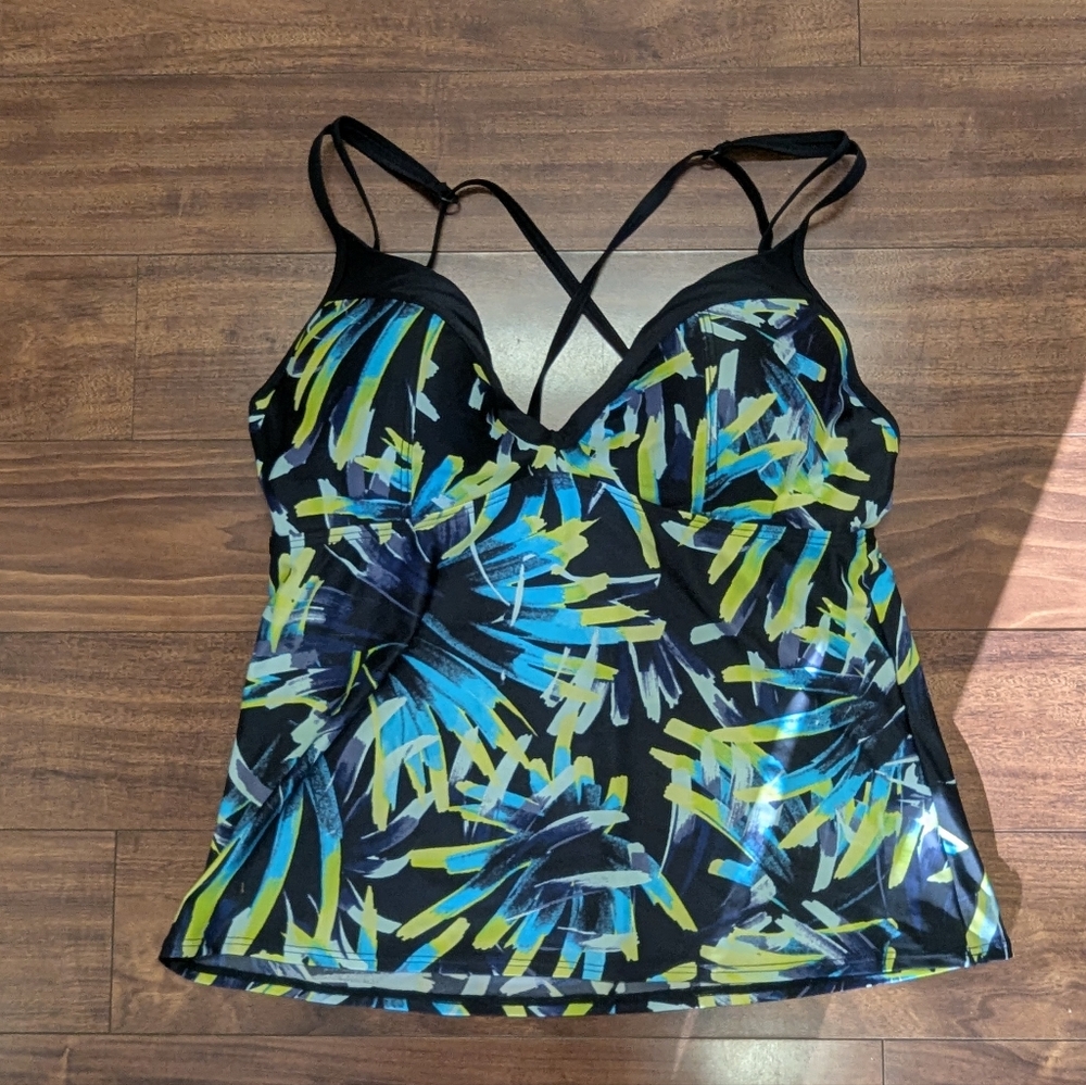 Women's Black and Blue Strappy Bathing Suit Top